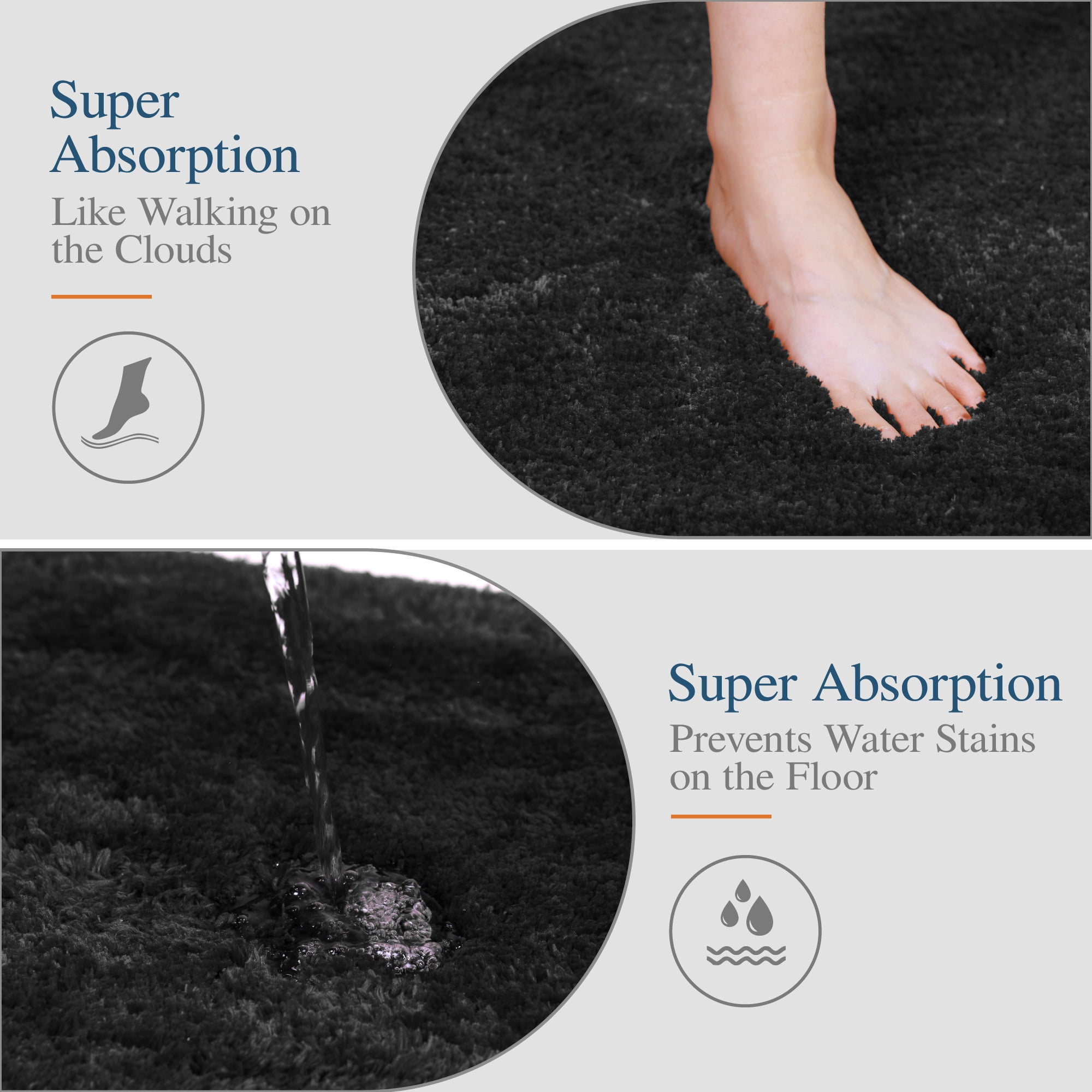 Walensee Shag Bath Rug, Non Slip Bath Mat for Bathroom, 24"x36", Black, Machine Wash