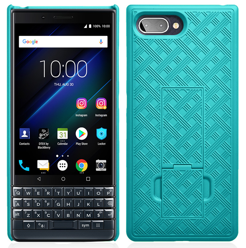 Case for BlackBerry Key2 LE, Nakedcellphone [Teal Mint Cyan] Slim Ribbed Hard Shell Cover [with Kickstand] for BlackBerry Key2 LE Phone [[ONLY LE MODEL]] BBE100-1, BBE100-2, BBE100-4, BBE100-5 - image 5 of 7