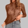thumbnail image 2 of Penkiiy Mujer malla superior cuello de manga larga Slim Fit ver a través de blusas de camisa tops, 2 of 5