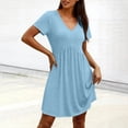 thumbnail image 5 of ClodeEU Women's Summer V Neck Short Sleeve T Shirt Dress,Loose Fit Casual Mini Dress Light Blue,Women's Plus M, 5 of 8