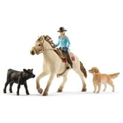 Schleich Farm World Western Riding Horse Toy Playset with Realistic 7" Tall Cowgirl Doll, Horse, Dog, & Calf, Kids Toys for Ages 3-8 Years Old
