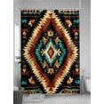 thumbnail image 5 of Boho Orange Teal Standard Shower Curtain Set, Waterproof Shower Curtains for Bathroom, Southwestern Abstract Geometric Ethnic Washable Fabric Cloth Bath Curtain for Bathtub with Hooks 72x72 Inches, 5 of 6