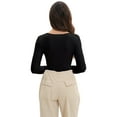 thumbnail image 2 of Womens Long Sleeve Scoop Neck Ribbed Knit Fitted Casual Tops Tee Slim Basic Shirts, 2 of 6