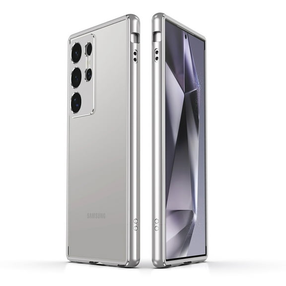 for Samsung Galaxy S25 Ultra Aluminum Frame and Camera Lens Protector, Metal Bumper Slim Hard Straight Edge Full Drop Protection Anti-scratch Shock Absorbing Cotton for S25 Ultra, Silver