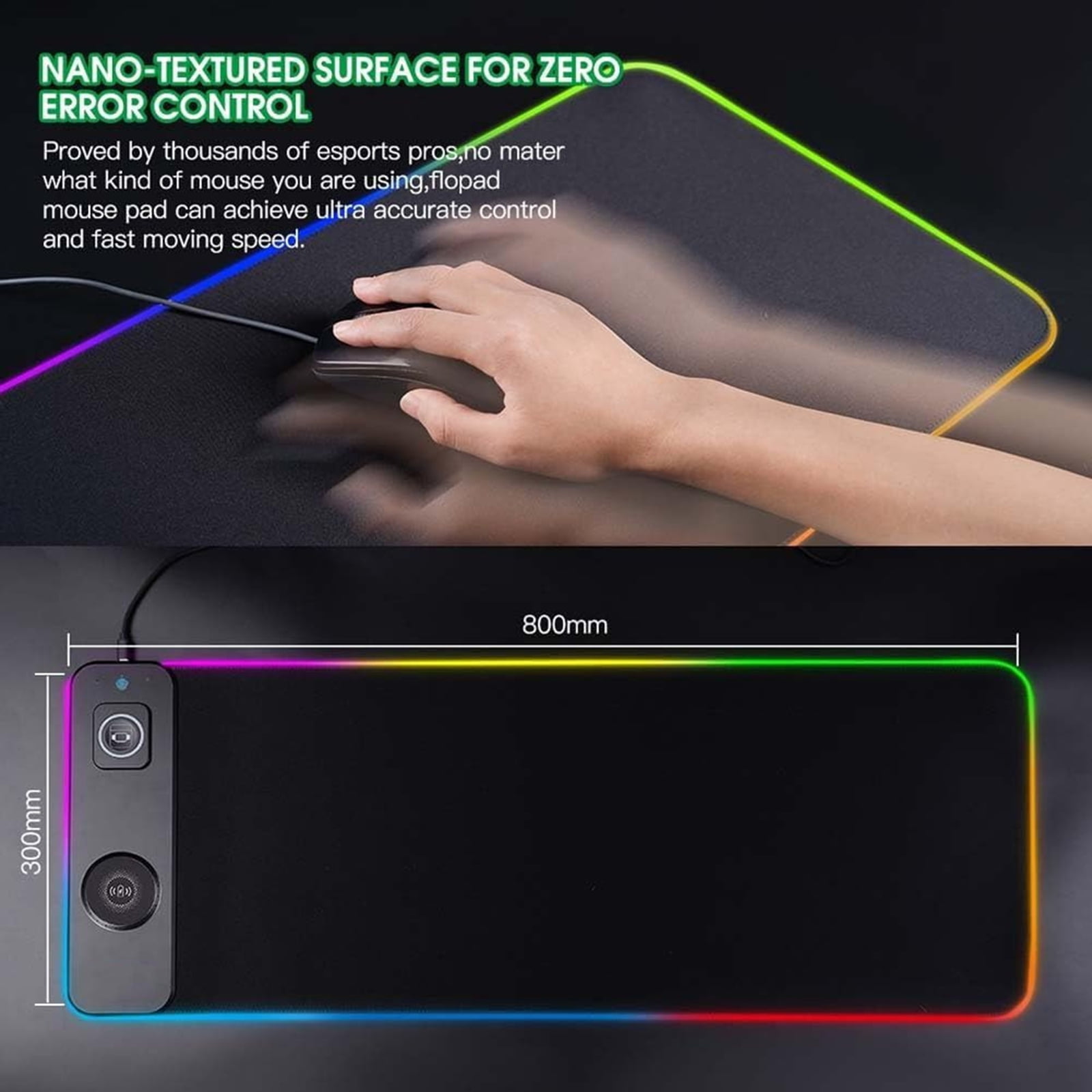 Bxaolu Wireless Charging Mouse Pad, RGB Gaming Mousepad, 31.5"x11.8" Large Desk Pad, 15Light Modes, Ultra-Smooth Surface, Non-Slip Base, Computer Keyboard Mat for MacBook, PC, Laptop, Black