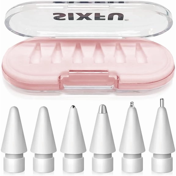 Replacement Tips for Pencil Tips, Pencil Pro Tips Set, Professional Sturdy Pen Tips with Pink Case Accessories Compatible with iPad Pencil 2/1 USB C Tips(6 PCS)