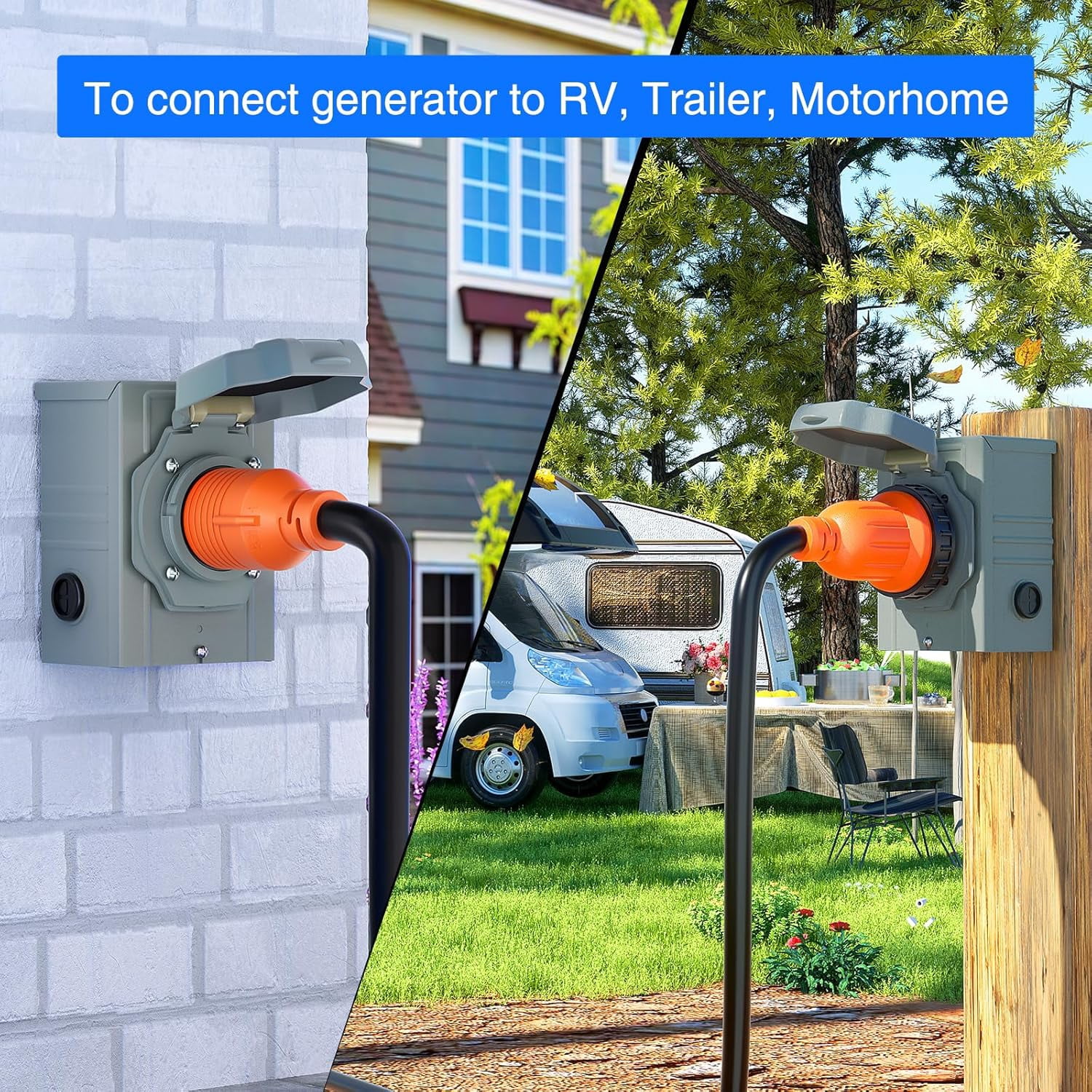 Nilight 30A 15FT Generator Extension Cord Power Inlet Box with Locking Connector 125/250V 7500W 10 Gauge STW ETL Listed 4 Prong L14-30P L14-30R Cable for Generator RV Outdoor Use