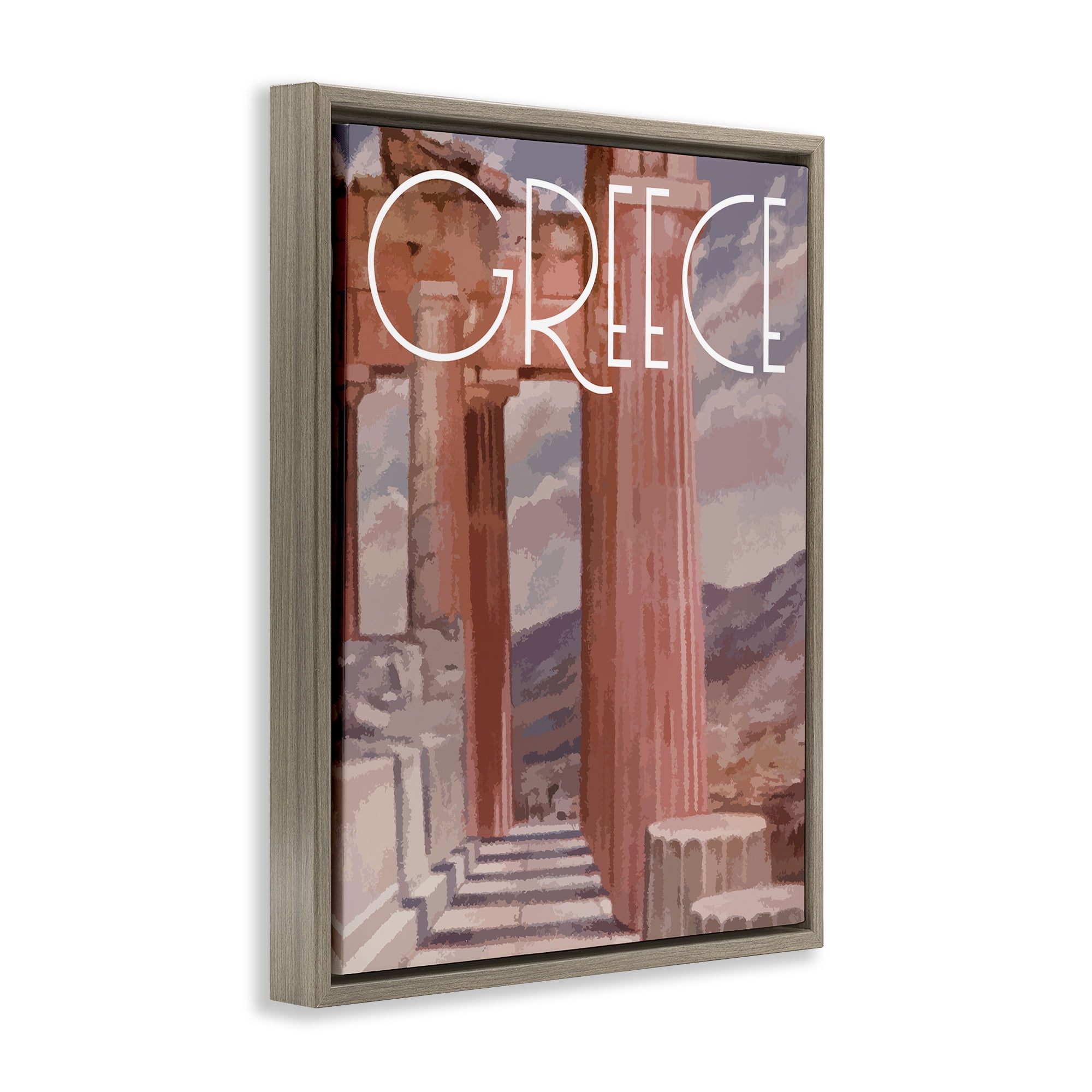 Stupell Industries Greece City Landmarks Buildings & Architecture Painting Brown Floater Framed Canvas Art Print Wall Art, 25 x 31