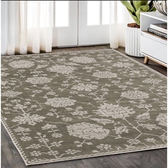 5' X 8' Gray And Light Gray Oriental Area Rug