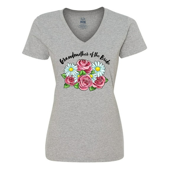 Inktastic Grandmother of the Bride Roses and Daisies Women's V-Neck T-Shirt