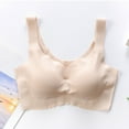 thumbnail image 4 of Bigersell Woman Bra V-Neck Wire-Free Bra Support Women Molded Bra Molded Bra Style R-110 Basic Bra Strap Nylon Balconette Bra Feature Everyday Bras Underwear Beige M, 4 of 6