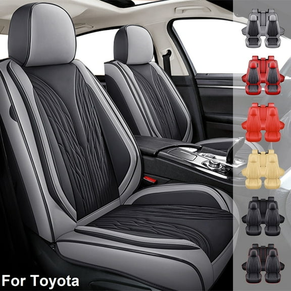 FANOTEK Car Seat Cover for Toyota Prius 5 Seats, Deluxe PU Leather Auto Front Rear Cushion Protector Full Set for Camry Corolla Echo Matrix Black Gray