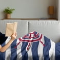 thumbnail image 3 of Ships Wheel Soft Flannel Fleece Throw Blanket, Illustration of Ship Steering Wheel on a Stripped Background Artwok, Cozy Plush for Indoor and Outdoor Use, 50" x 60", Navy Blue Red, by Ambesonne, 3 of 5