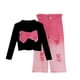 thumbnail image 2 of Conjuntos de blusas y camisas de cuello redondo y manga larga para niños, top bordado con lazo de color liso y jeans desgastados con degradado, conjunto deportivo informal de dos piezas para niños, po, 2 of 6