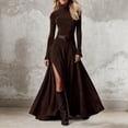 thumbnail image 2 of DHFJKG Long Dresses For Women Turtleneck Slim Fit Stretchy Long Sleeve Maxi Dress Solid Color Side Slit Stylish Dresses, 2 of 5