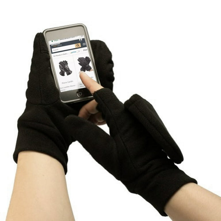 Pierre Cardin Men's Gloves (Fleece Fliptop Black, 3XL)