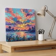 thumbnail image 4 of Sunset Lake Canvas Wall Art for Living Room Bedroom Bathroom, Vintage Rustic Gold Purple Blue Sun Rays Oil Painting Texture Canvas Art Wall Decor, Artwork for Walls Home Office Decor, 12"x12", 4 of 9