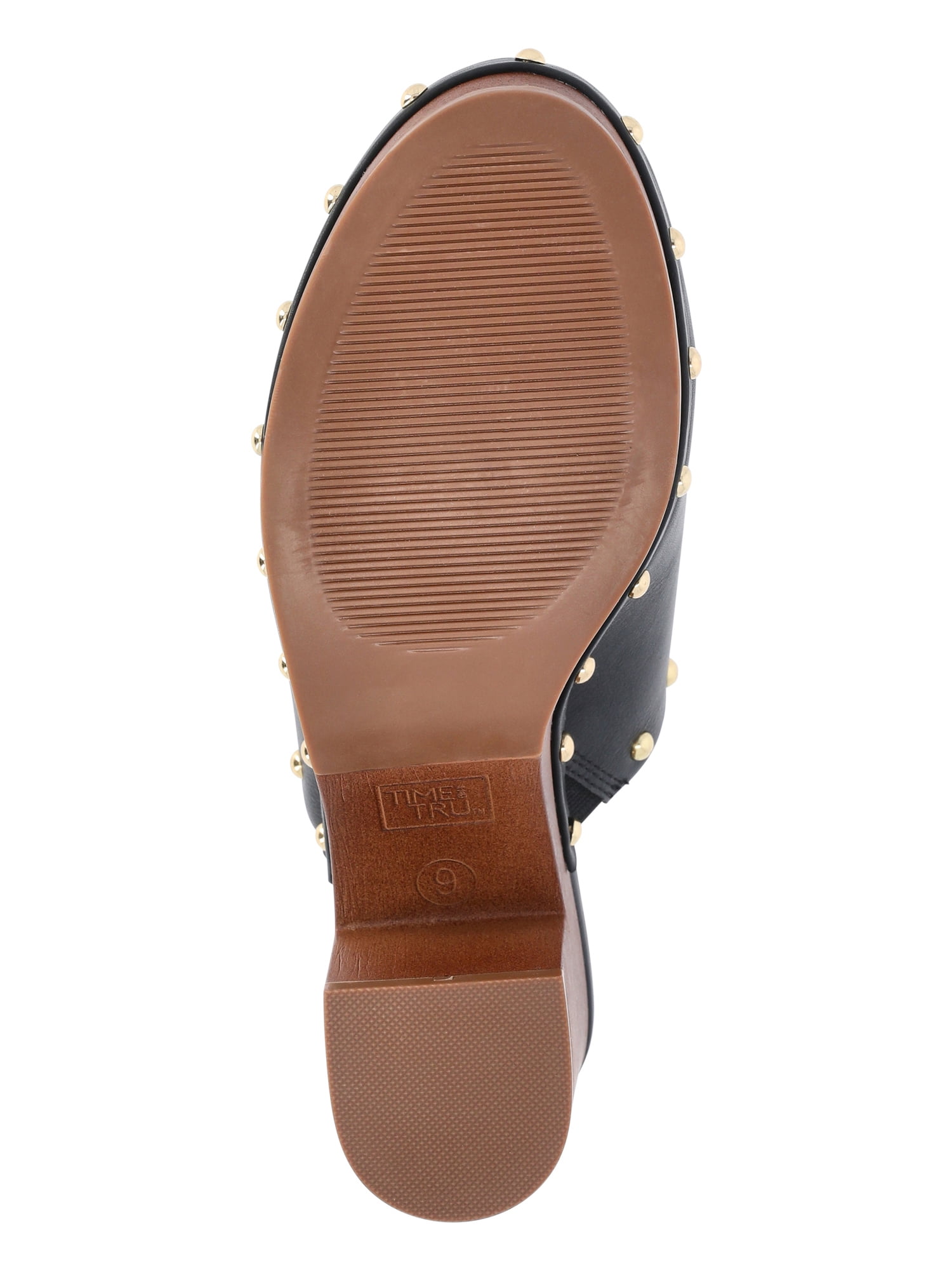 Time and Tru Women's Faux Leather Studded Clogs with Block Heels