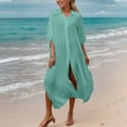 thumbnail image 4 of Roncen Women's Slub Cotton Lapel Cover-Up Dress, Breezy Beach Kimono with High Side Slit for Sun Protection, 4 of 9