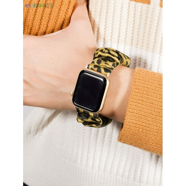BadPiggies Scrunchie Apple Watch Band Elastic Leopard Print Wristbands Bracelet Strap 38mm 40mm 42mm 44mm Compatible for Apple iWatch Series 7 6 5 4 3