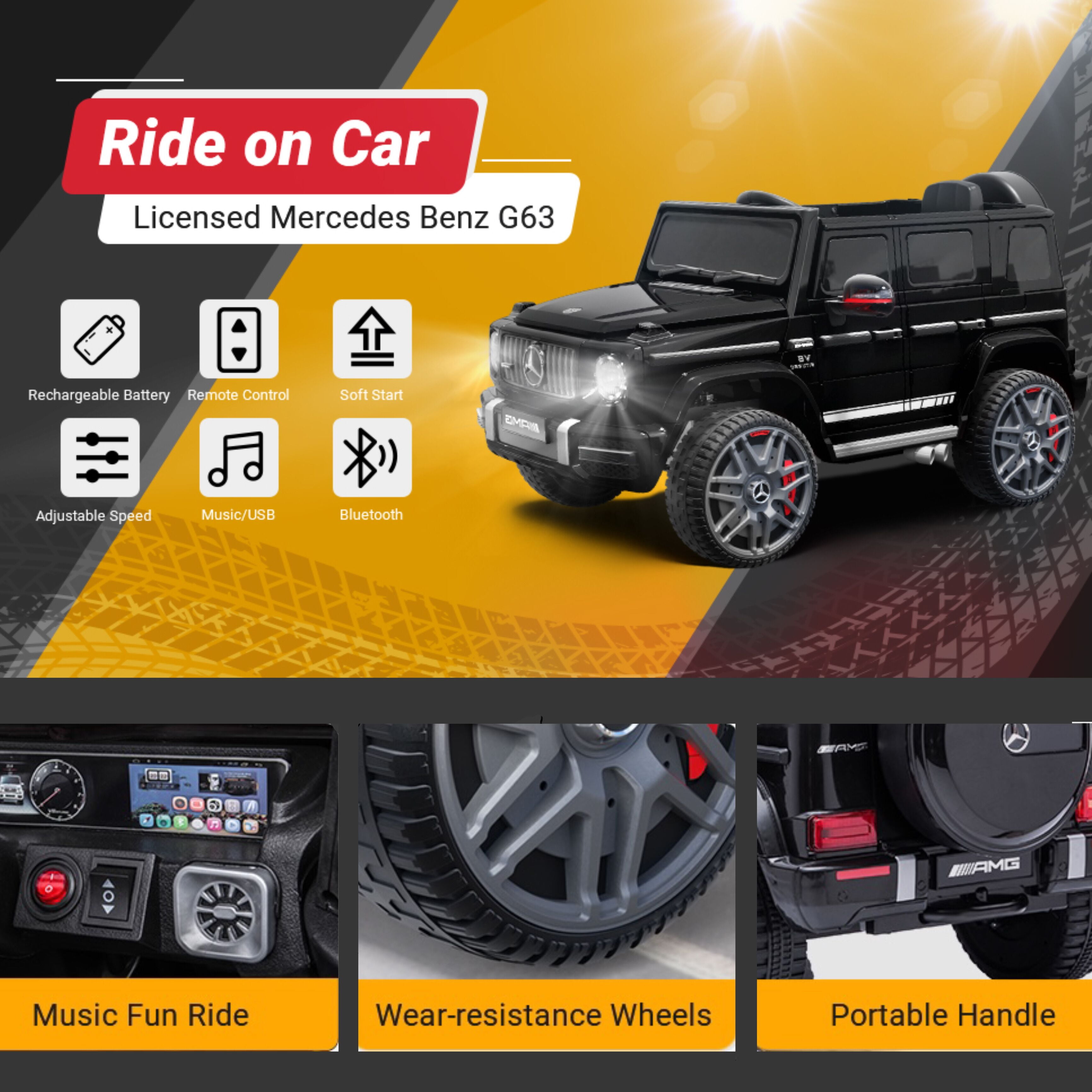 Buy 12V Mercedes-Benz G63 Licensed Powered Ride on Toy Car w/ Remote ...
