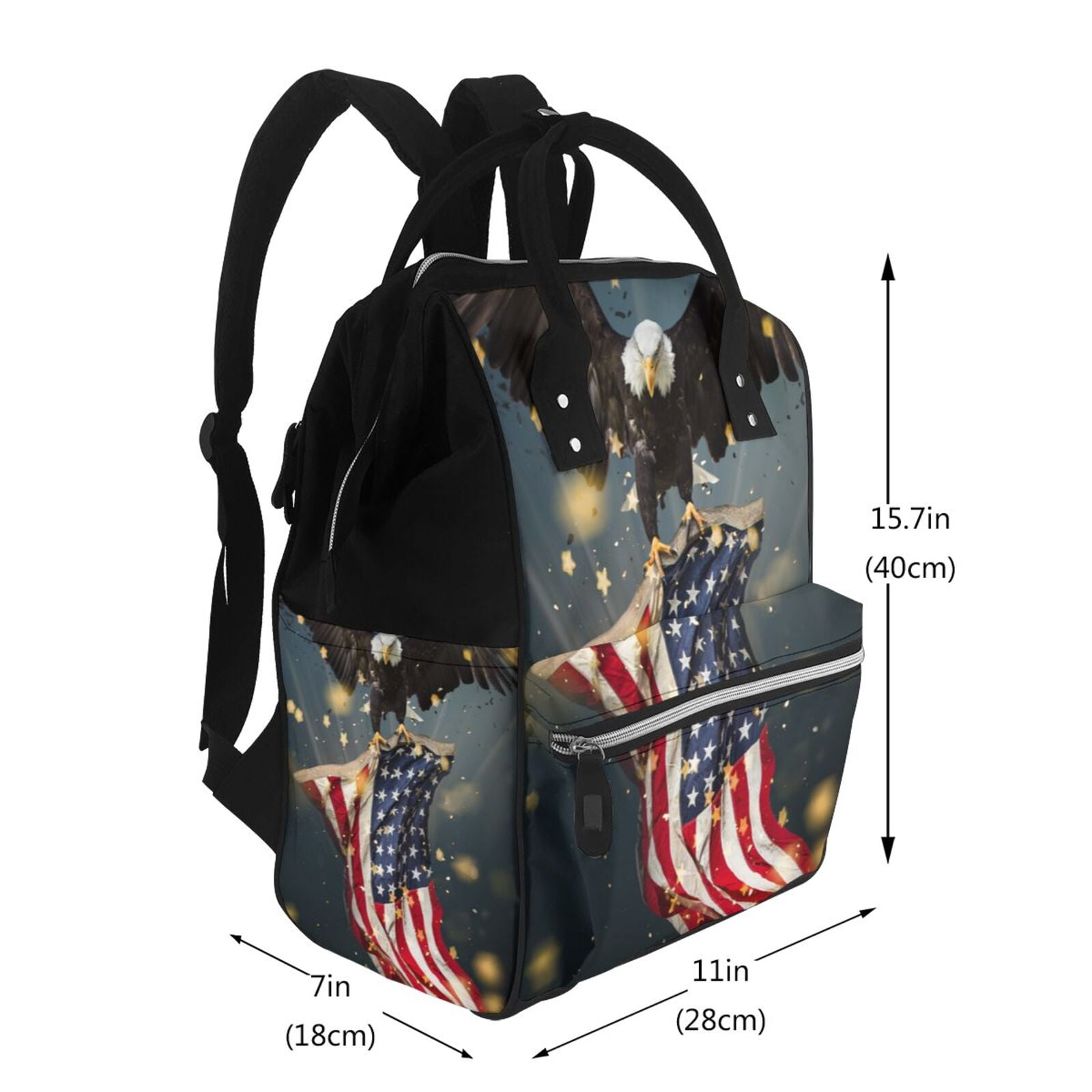 Ratiio North American Bald Eagle1 Mummy Backpack - Waterproof Twill Canvas, Large Capacity Diaper Bag with Multiple Pockets and Adjustable Straps