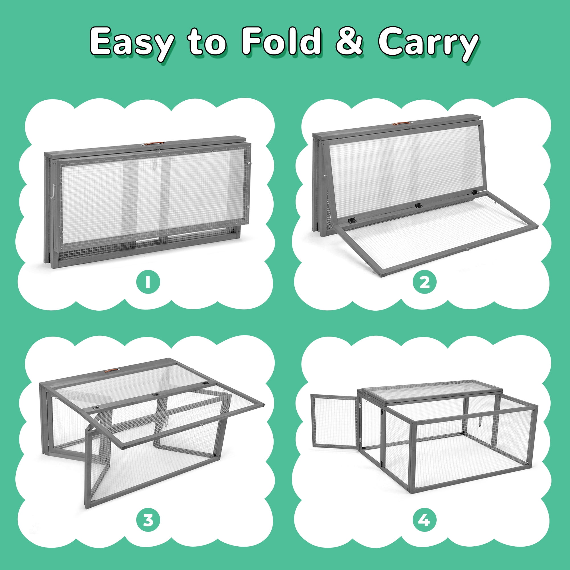 Coziwow Folding Chicken Coop Rabbit Hutch Wooden for Small Animals with Roosting Bar, Gray