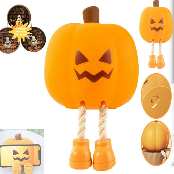 Halloween Pumpkin Night Light,Mischievous Grinning Pumpkin Night Light,2025 New Pumpkin Night Light Decor,Soft Silicone Bedside Touch Lamp for Family Bedroom Halloween Multi-scene Decor