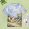 thumbnail image 4 of Lighthouse Sunrise Coast Scenery Pale Blue Tan Women's Short Sleeve Tops Casual Blouses T Shirt, 4 of 6