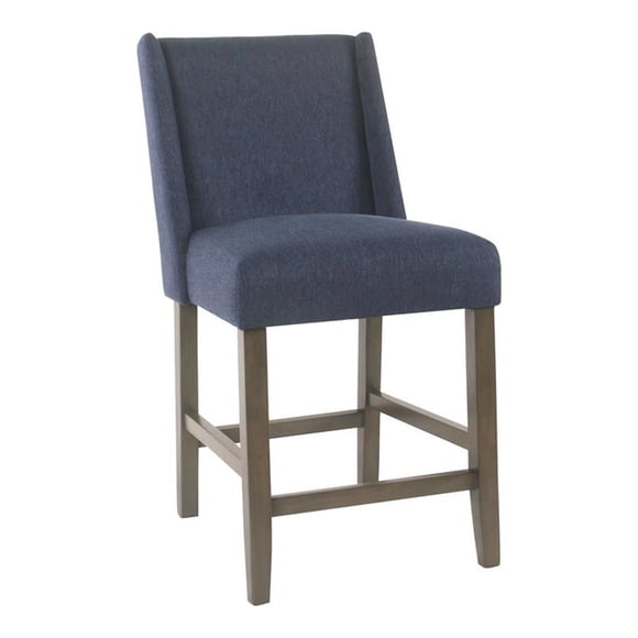 HomePop Dinah 40.75" Traditional Wood and Fabric Counter Stool in Indigo Blue