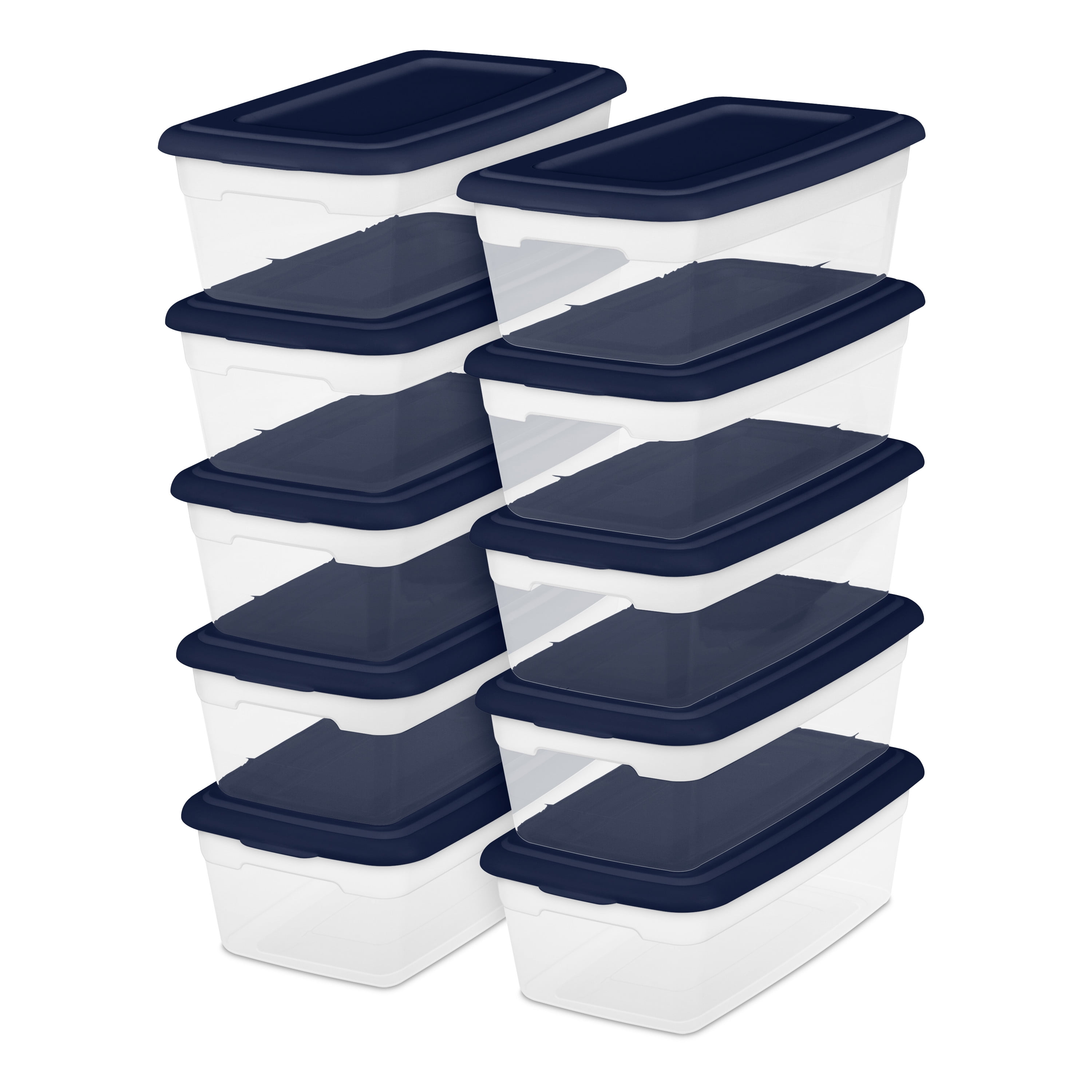 Pack of 2 6 Quart Storage Bin Shoe Box Navy Blue