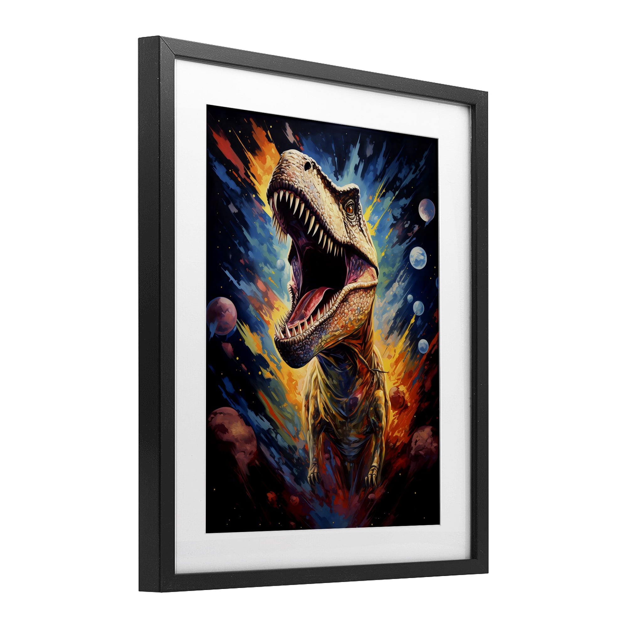 Stupell Industries Dinosaur with Planets Black Framed Print Under Glass, design by Creative Studio
