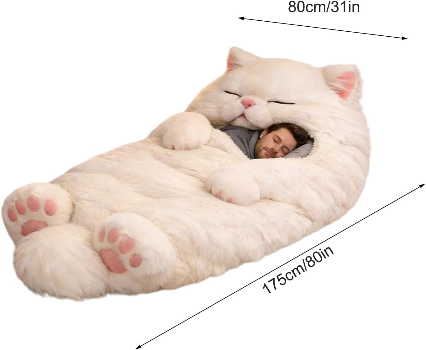 Cozy Cat-Shaped Sleeping Bag for Adults - Washable Plush Blanket with Envelope Style, Ideal for Indoor/Outdoor Use, Home, Camping, and Travel