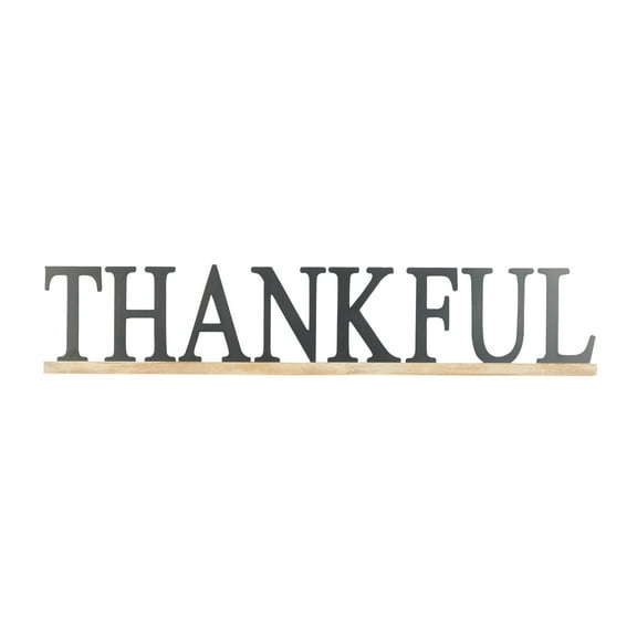 DecMode Black Wood Thankful Sign Wall Decor