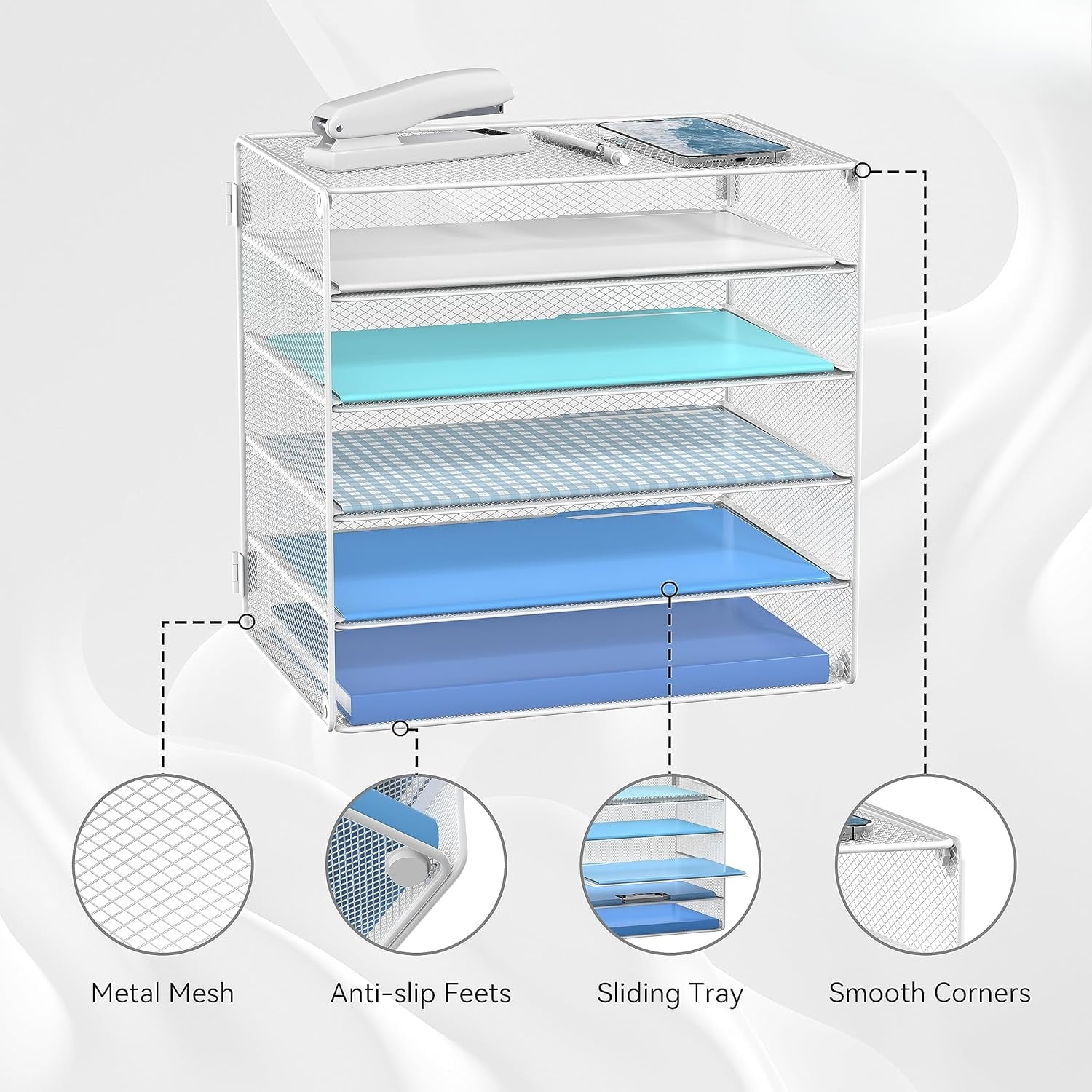 INTIGE 5 Tier Desktop Organizer Tray, Desk Paper Organizer, Storage Solutions for Home Office