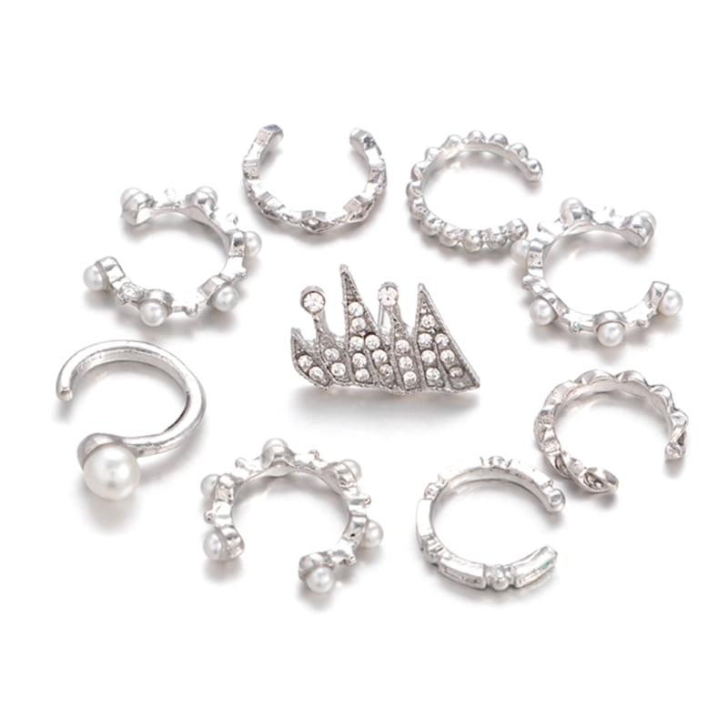 9PCS/Set Ear Clip Bohemia Ear Cuff Stud Crystal Ear Earrings Jewelry fashion Bu