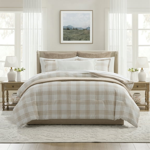My Texas House Plaid 11-Piece Comforter Set with Sheets, Taupe, Queen