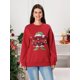 thumbnail image 3 of Sudadera navideña de manga larga con cuello redondo y estampado de gorro de Papá Noel para mujer, 3 of 4
