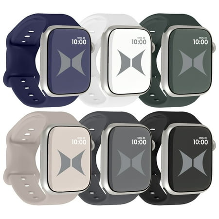 Xtreme Smart Watch Soft Silicone Band 6 Pack – Small Size, Waterproof, New Buckle Design, 38/40/41 mm, Compatible with Apple Watch Band, Starlight, Black, White, Navy Blue, Cypres Green, Dark Gray.