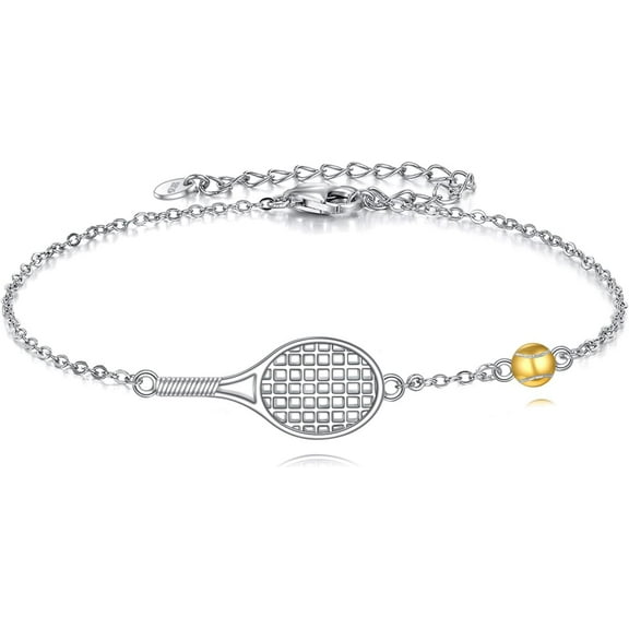 Tennis Bracelet for Women Men Sterling Silver Tennis Racket Bracelet Jewellery Sports Gifts