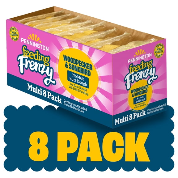 Pennington Feeding Frenzy No-Melt Suet Dough Woodpecker & Songbird Suet Cakes for Wild Birds, Wild Bird Food, 10 Oz. Cake, 8 Count Value Pack, Fresh