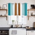 thumbnail image 2 of Modern Brown Teal Kitchen Curtains Small Short 39 Inch Length, Boho Contemporary Geometric Striped Grommet Top Bedroom Living Room Curtains, Light Filtering Cafe Curtain Drapes 2 Panels Set 55''x39'', 2 of 9