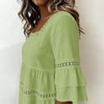 thumbnail image 6 of Craaazy Tops for Women 3/4 Sleeve Relaxed Fit Solid Color Square Neck Cotton Linen Tees for Casual Outings, Summer Vacation, 6 of 6