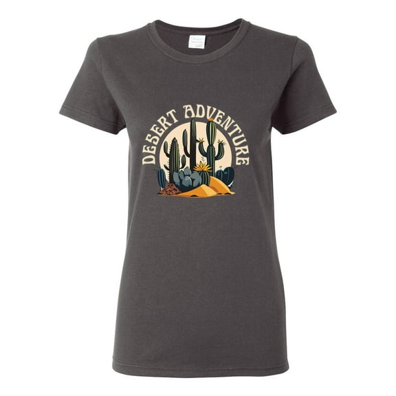 Wild Bobby Desert Adventure Cactus Nature Lover Women Graphic Tee, Charcoal, Small