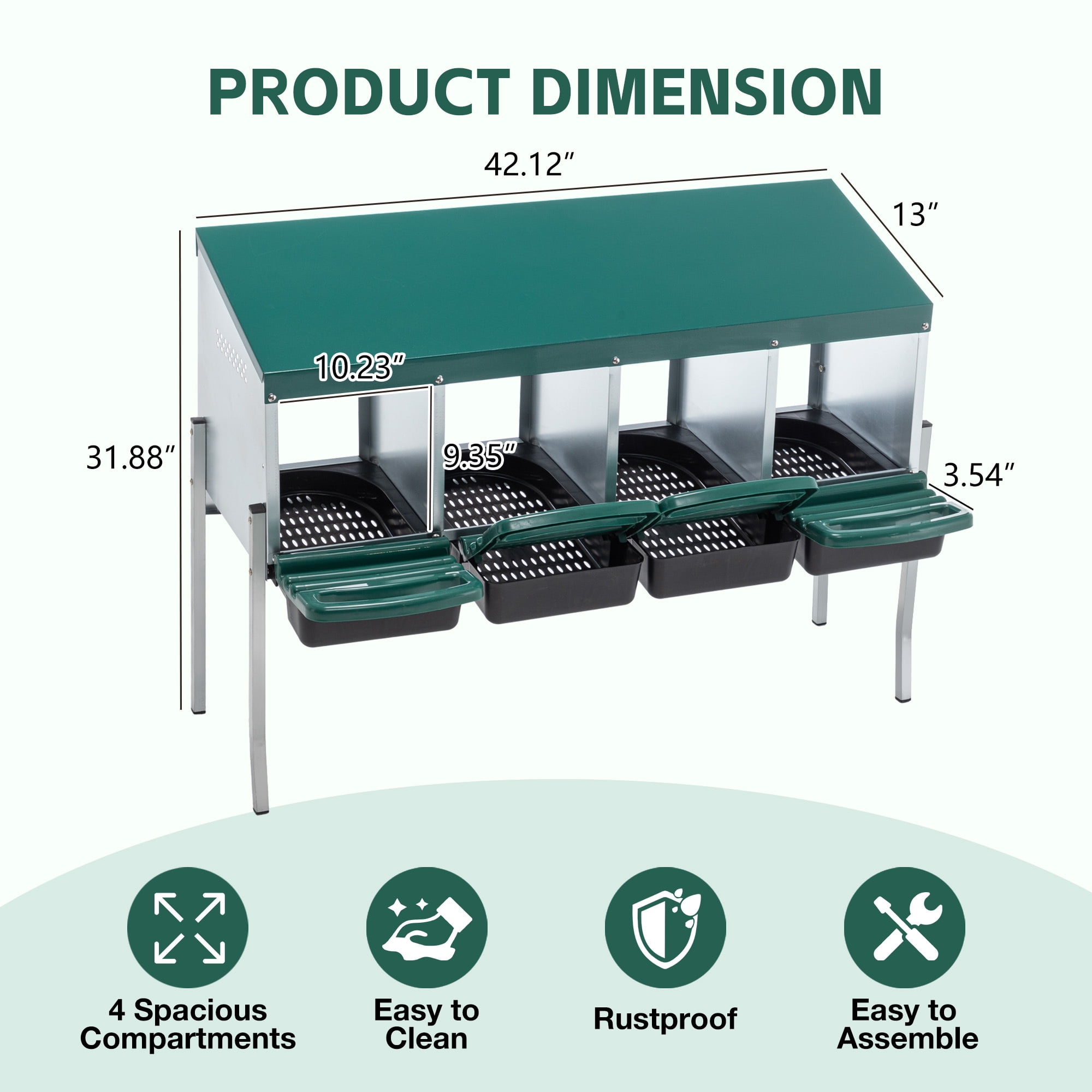 Leumius Nesting Boxes for Chickens, 4 Holes Chicken Nesting Boxes with Legs, Chicken Laying Box with Lid Cover for Outdoor Chicken Coop Farm Yard