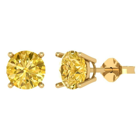 3 ct Push-Back Stud Earrings for Women | 7.5mm Round Cut Simulated Yellow Diamond | 18K Yellow Gold