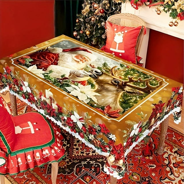 Christmas Tablecloth for Decor, 2025 Upgraded Round Rectangular Christmas Table Cloth, Xmas Holiday Dining Table Cover for Family Gatherings Winter Party Decorations (Red, Rectangular)