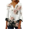 thumbnail image 2 of Sakmal Womens Tops Under $10 3/4 Sleeve White Floral Button V-Neck Tunic Womens Shirts, 2 of 4