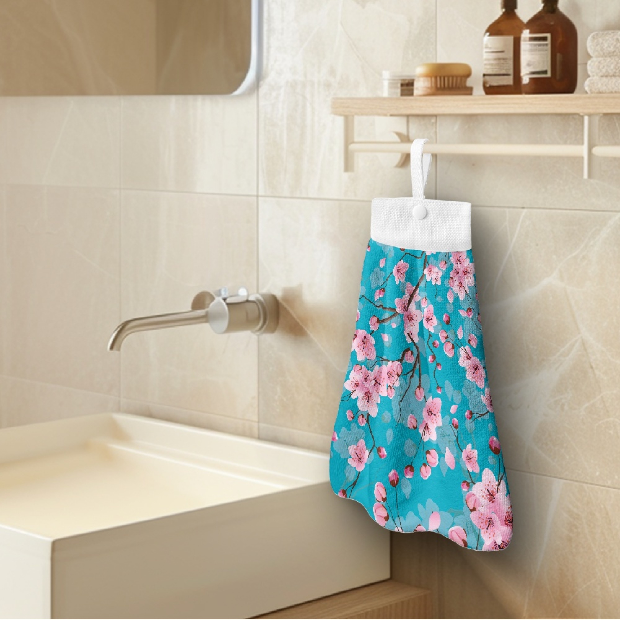 SEANATIVE Cherry Blossom Hand Towels for Bathroom Set of 3 Blue Hanging Hand Towel for Kitchen Dirty Resistant Handing Towel with Hanging Loop Portable Fingertip Towel for Hotel Travel Outdoor