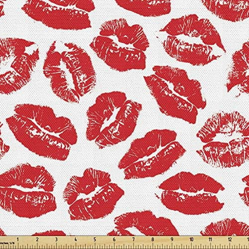 Kiss Fabric By The Yard, Rhythmic Make Up Red Luscious Lips Lipstick